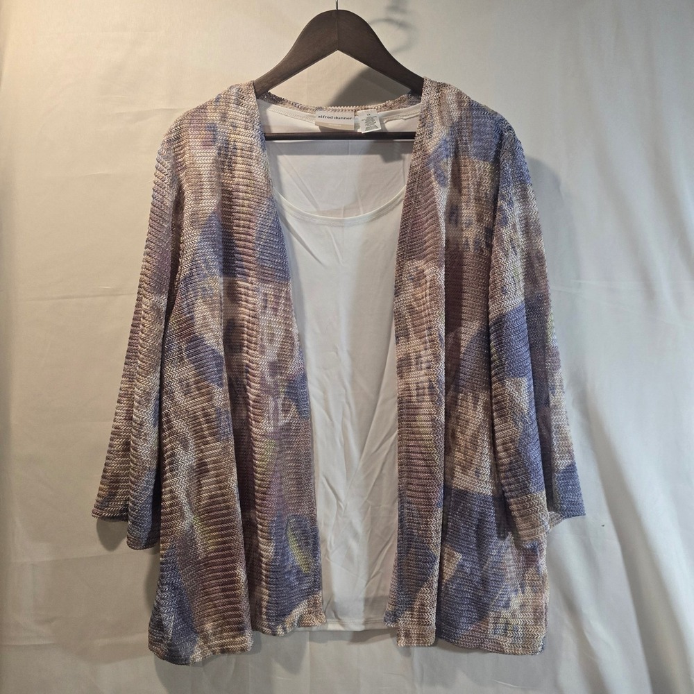 Alfred Dunner Woman 1X Multi Color Geometric Knit Open Front Cardigan Top